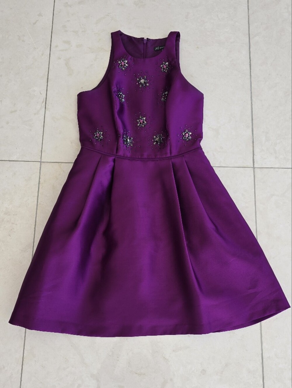 Adrianna Papell Jewel-Embellished Vibrant Purple Dress With Pockets - Size 4